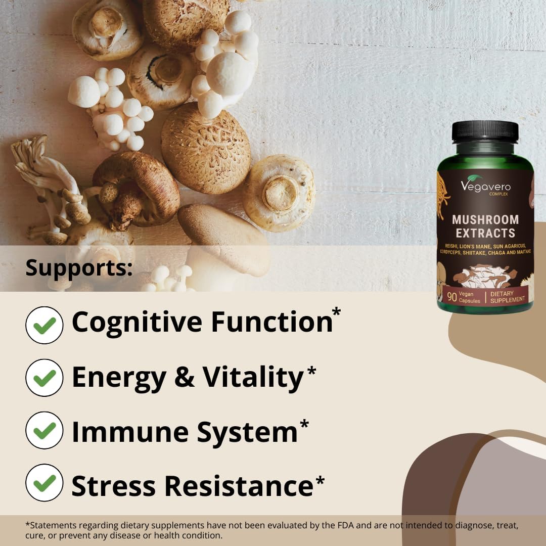 Organic Mushroom Supplement | 11,800mg | Lion Mane, Reishi, Cordyceps | Nootropic + Natural Immune Support | 90 Capsules
