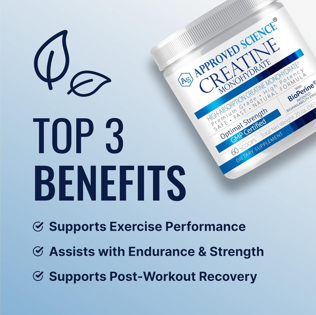 Approved Science Creatine Monohydrate Powder with BioPerine - Workout Support - 120 Servings - 5g Per Serving - Unflavored - Pack of 2 - Non-GMO, Vegan