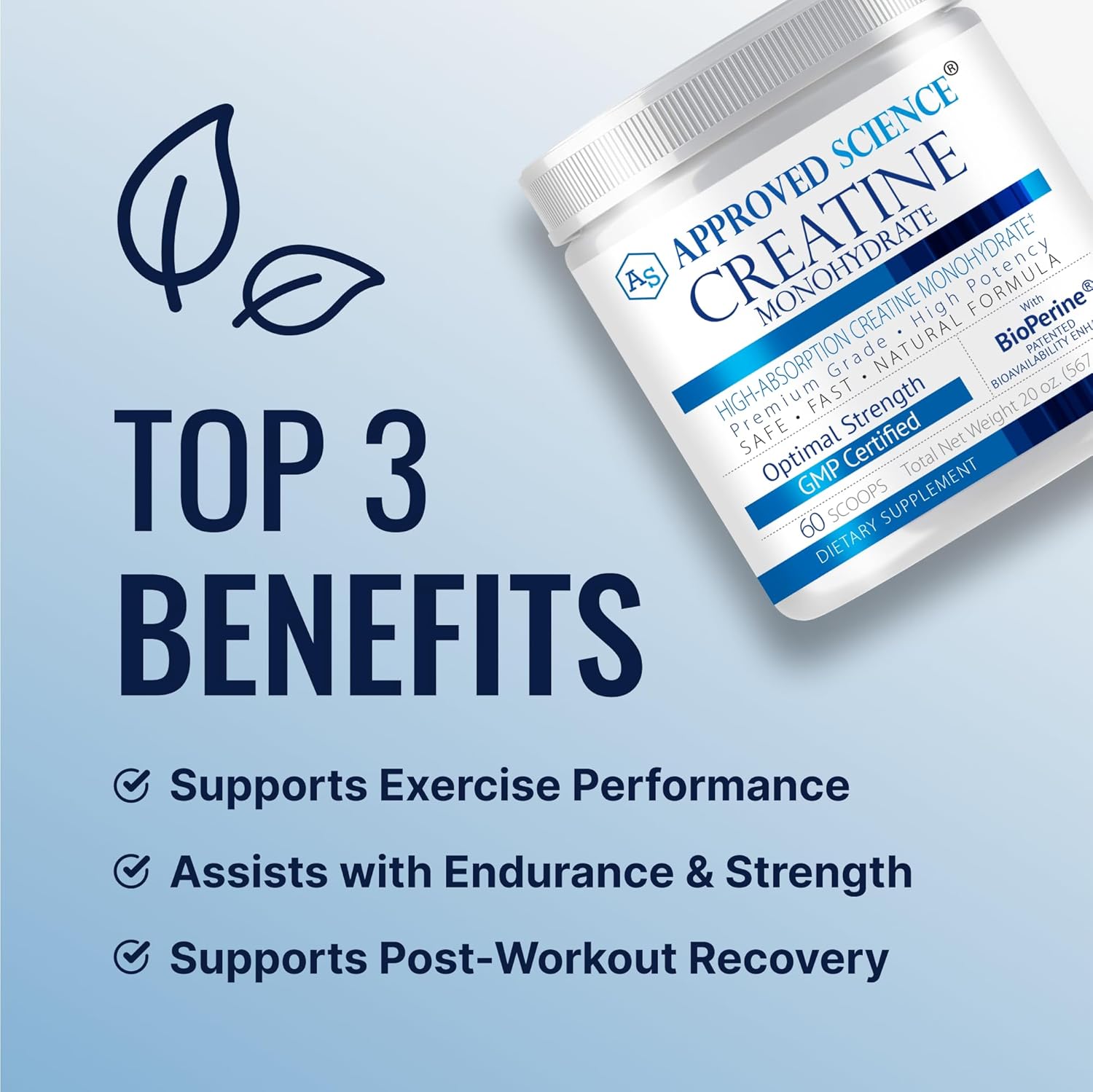 Approved Science Creatine Monohydrate Powder with BioPerine - Workout Support - 120 Servings - 5g Per Serving - Unflavored - Pack of 2 - Non-GMO, Vegan