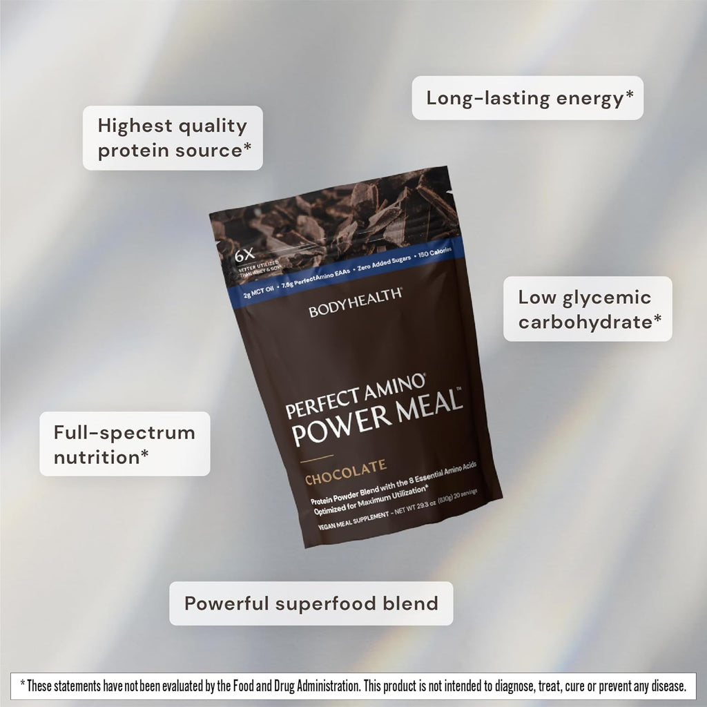 BodyHealth PerfectAmino Power Meal Shake New Dark Chocolate Flavor with MCT Oil Carb 10 and Perfect Amino Protein Base (20 Servings)