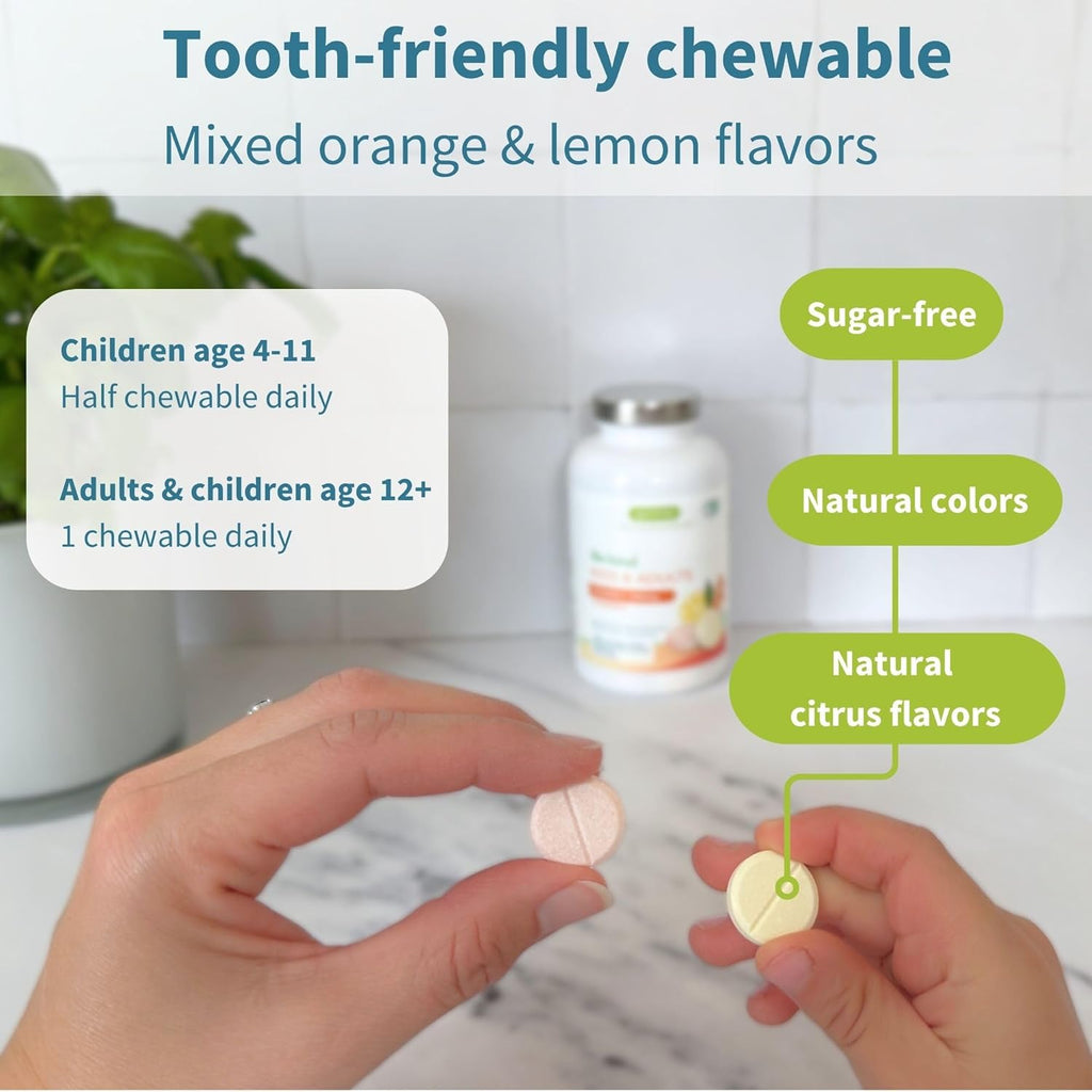 Igennus Gentle Buffered Vitamin C Chewable 500mg, No Artificial Colours & Natural Sugar Free Orange & Lemon Flavours, Kids & Adults, Vegan, Non-GMO, 120 Servings