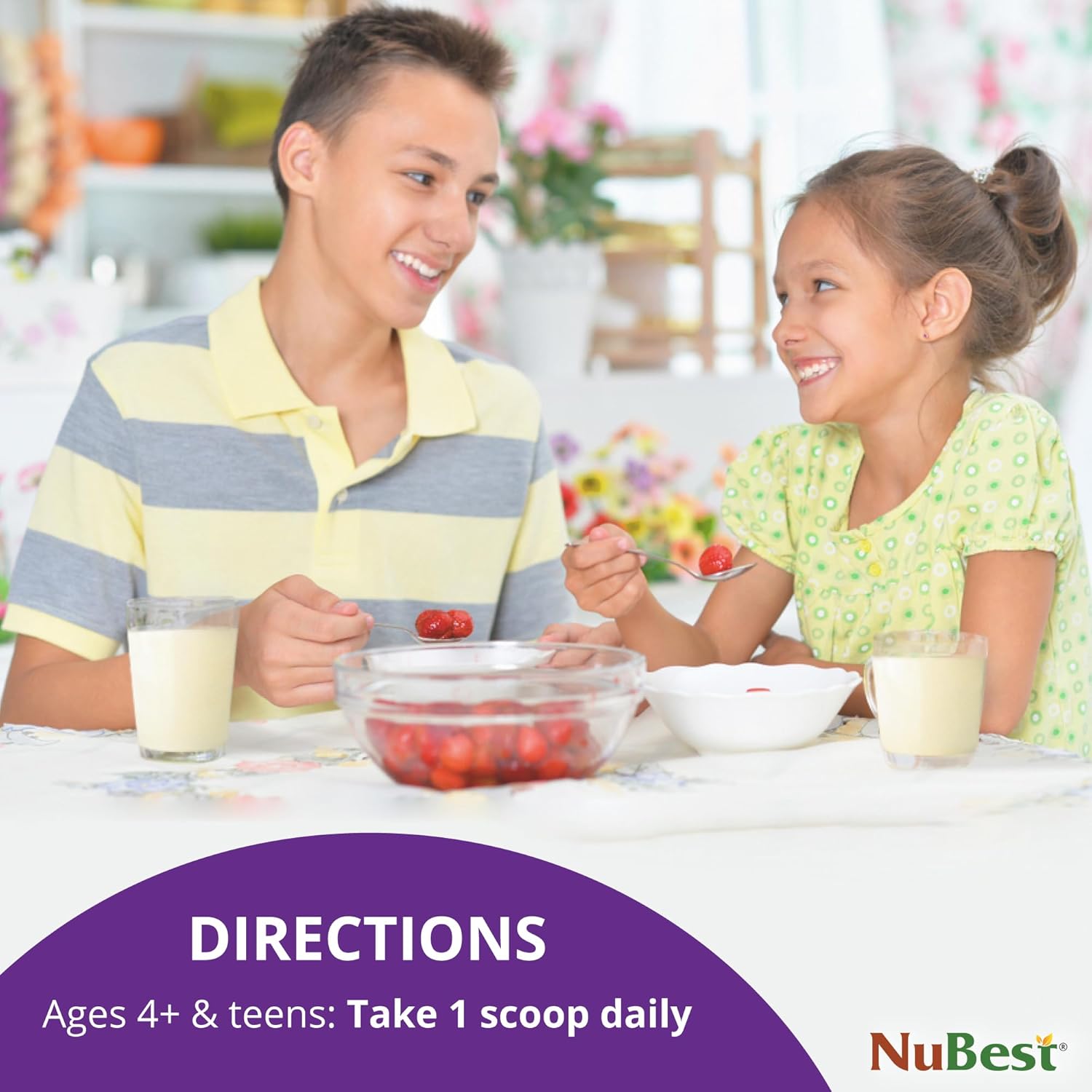 NuBest Tall Vanilla Plant-Based Protein Powder for Kids & Teens - Healthy & Immunity with Probiotics, Omega 3-6-9, Vitamin D3 + K2, Calcium & Vitamins - 10 Servings | 2 Week Supply