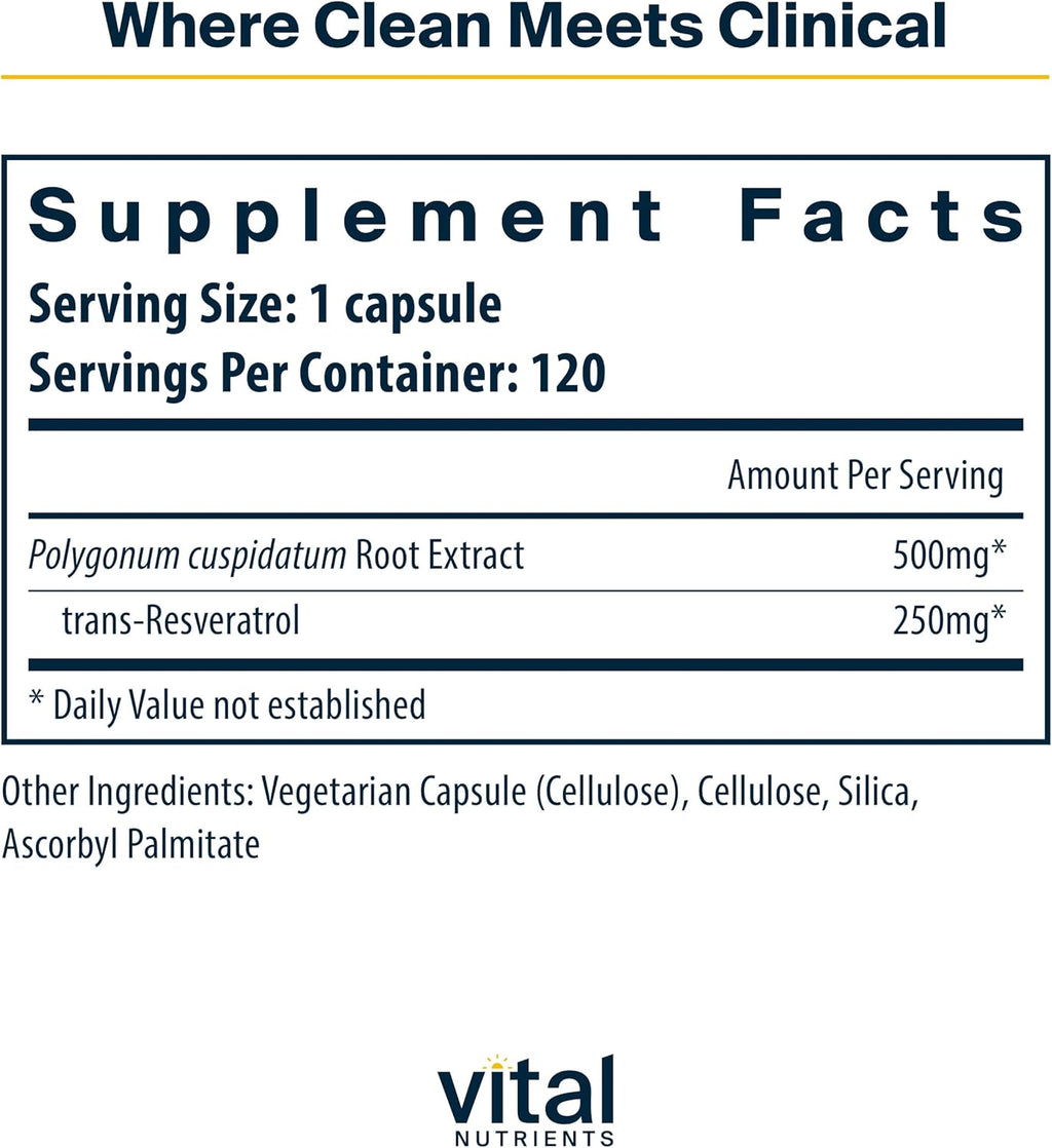 Vital Nutrients Resveratrol | Ultra High Potency Antioxidant | Trans Resveratrol for Cardiovascular and Cell Health Support* | Vegan Supplement | Gluten, Dairy and Soy Free | Non-GMO | 120 Capsules