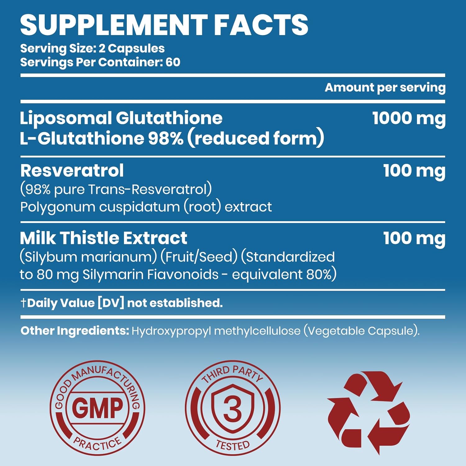 Liposomal Glutathione 120 Capsules – Reduced Setria L-Glutathione with Trans-Resveratrol & Milk Thistle, High Absorption Supplement for Liver Wellness & Skin Health
