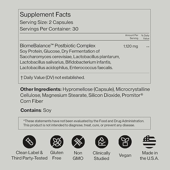 SecondKind Gut Balance – Postbiotic Supplement for Bloating Relief, Digestive Comfort, Immune Health & Microbiome Support – With BiomeBalance™ – Non-GMO Gut Health Formula – | Made in US | 60 Capsules