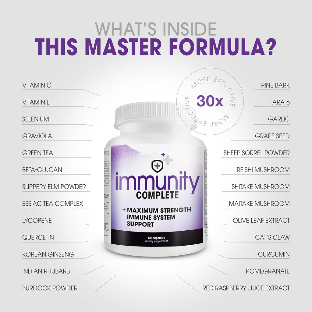 Immunity Complete - 20-in-1 Immune System Booster Formula with Cat's Claw, Quercetin, Vitamin C, and Olive Leaf Extract 60ct