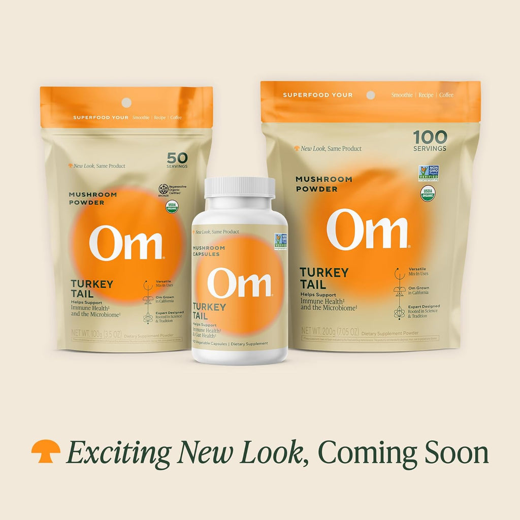 Om Mushroom Superfood Turkey Tail Organic Mushroom Powder, 3.5 Ounce, 50 Servings, Immune Support, Polysacchrides, Beta-Glucans, Gut Health & Holistic Defense Mushroom Supplement