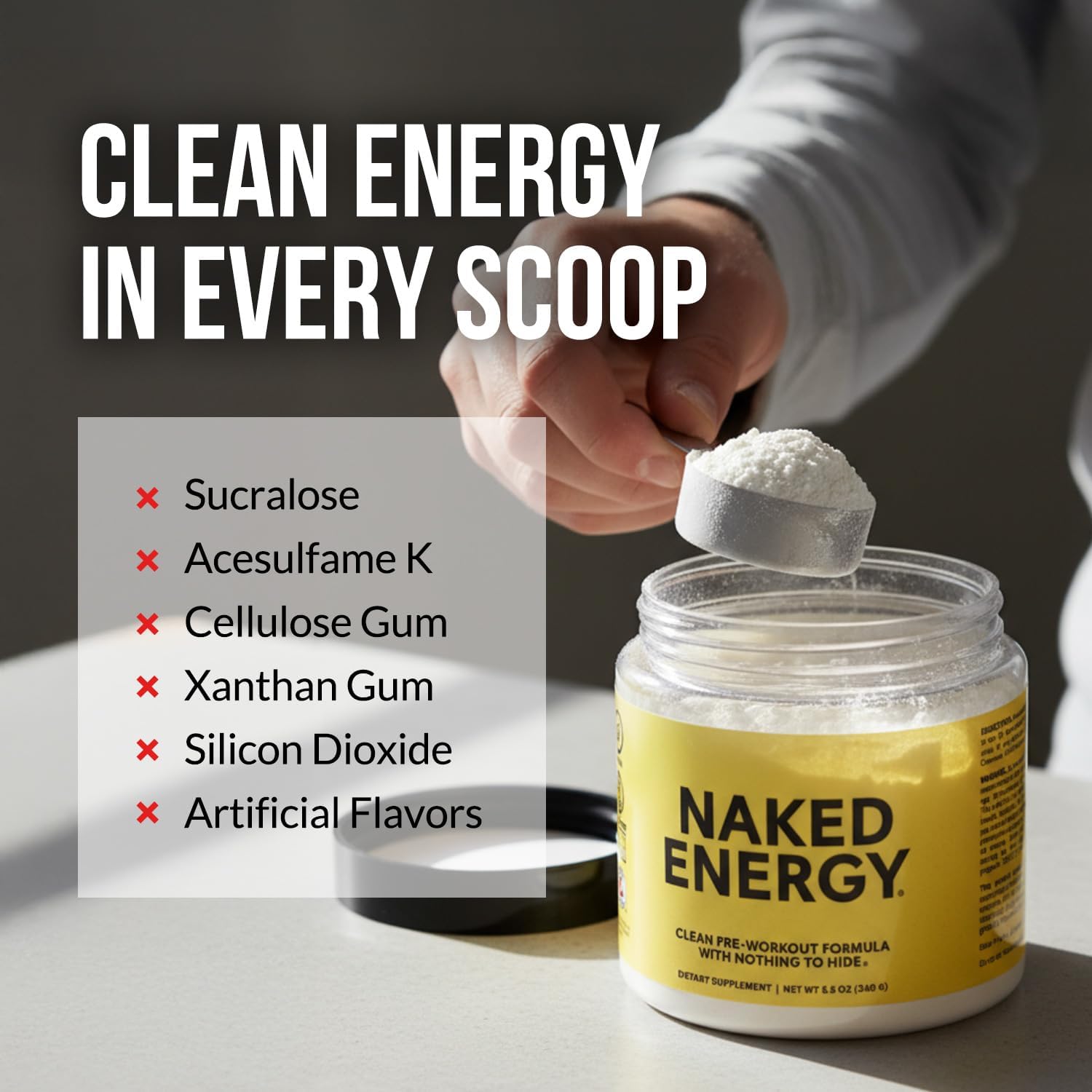 NAKED Energy - Pure Pre Workout Powder for Men and Women, Vegan, Unflavored, Healthy Pre Workout - No Added Sweeteners, Colors Or Flavors - 50 Servings