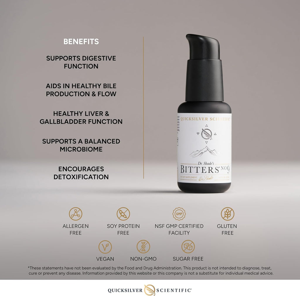 Quicksilver Scientific Dr. Shade's Bitters No. 9 - for Digestion - Fast Acting Liposomal Digestive Bitters with Milk Thistle, Burdock Root & Juniper Essential Oil - Digestive Support (50ml)