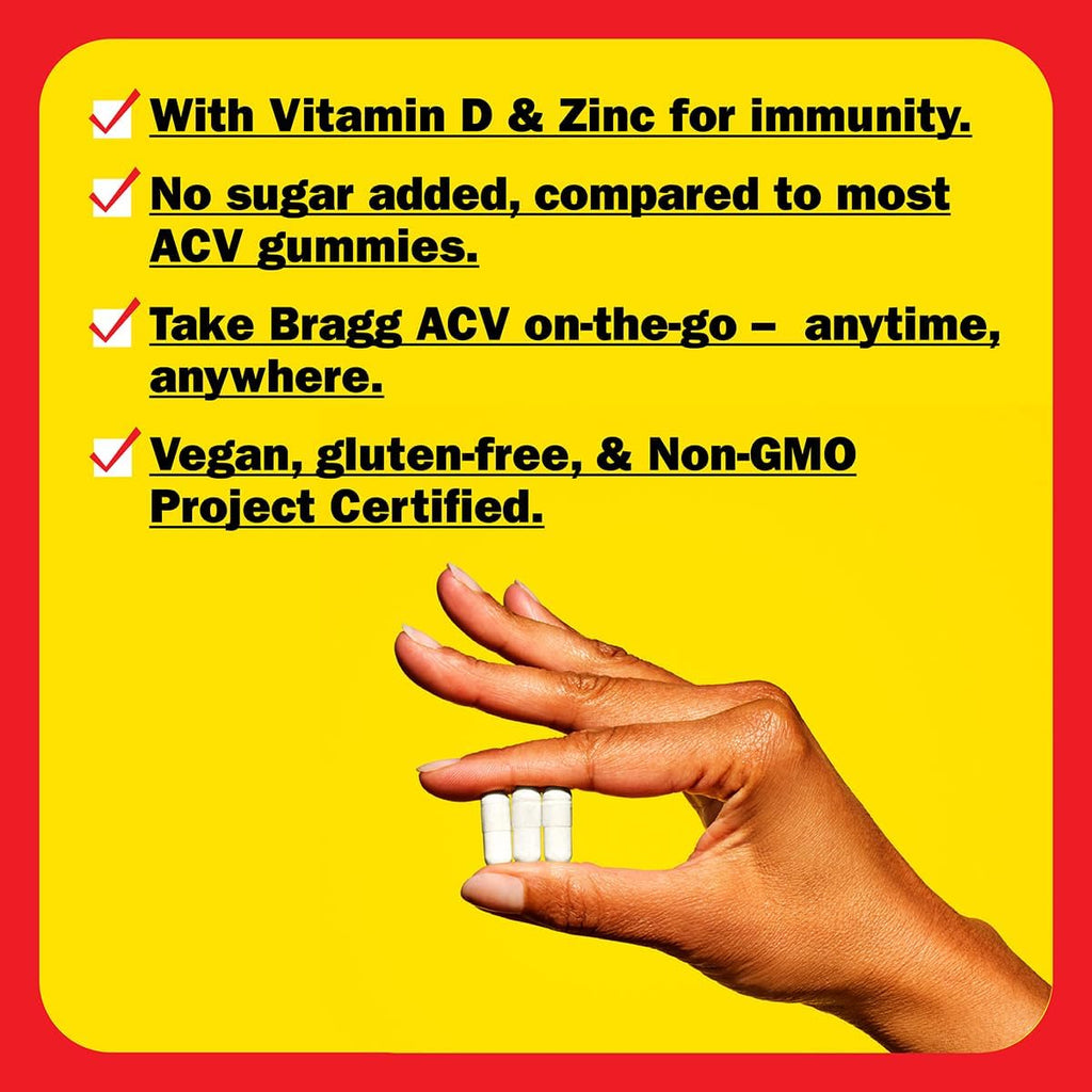 Bragg Apple Cider Vinegar Capsules with Vitamin D and Zinc - 90 Capsules - Supports The Immune System