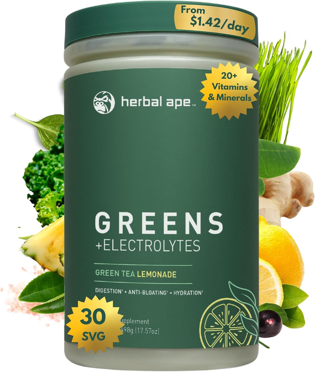 Nutrition Daily Super Greens & Electrolytes Powder – Gut Health, Hydration, Energy & Bloating Relief – Spirulina, Chlorella, Pre & Probiotics, Digestive Enzymes, Fiber – Sugar Free, 30 SVG