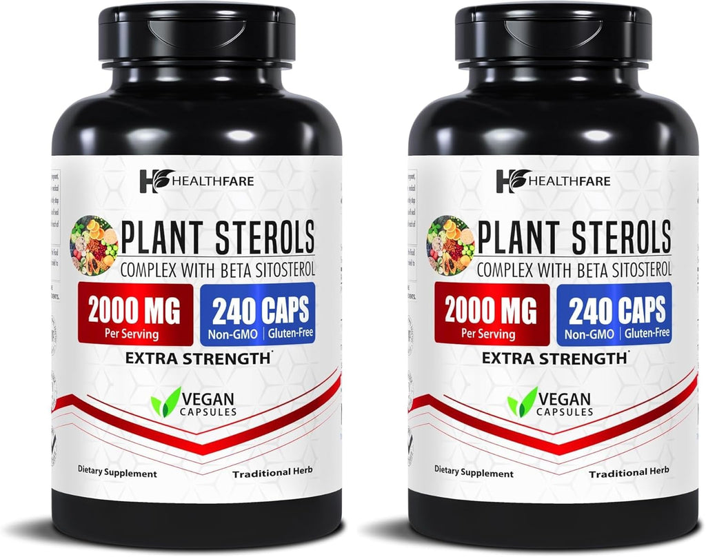 Healthfare Plant Sterols Capsules 2000mg | 240 Vegan Capsules | Beta Sitosterol & Phytosterol Complex | Plant-Based Supplement | Non-GMO & Gluten-Free | Made in The USA (Pack of 2)
