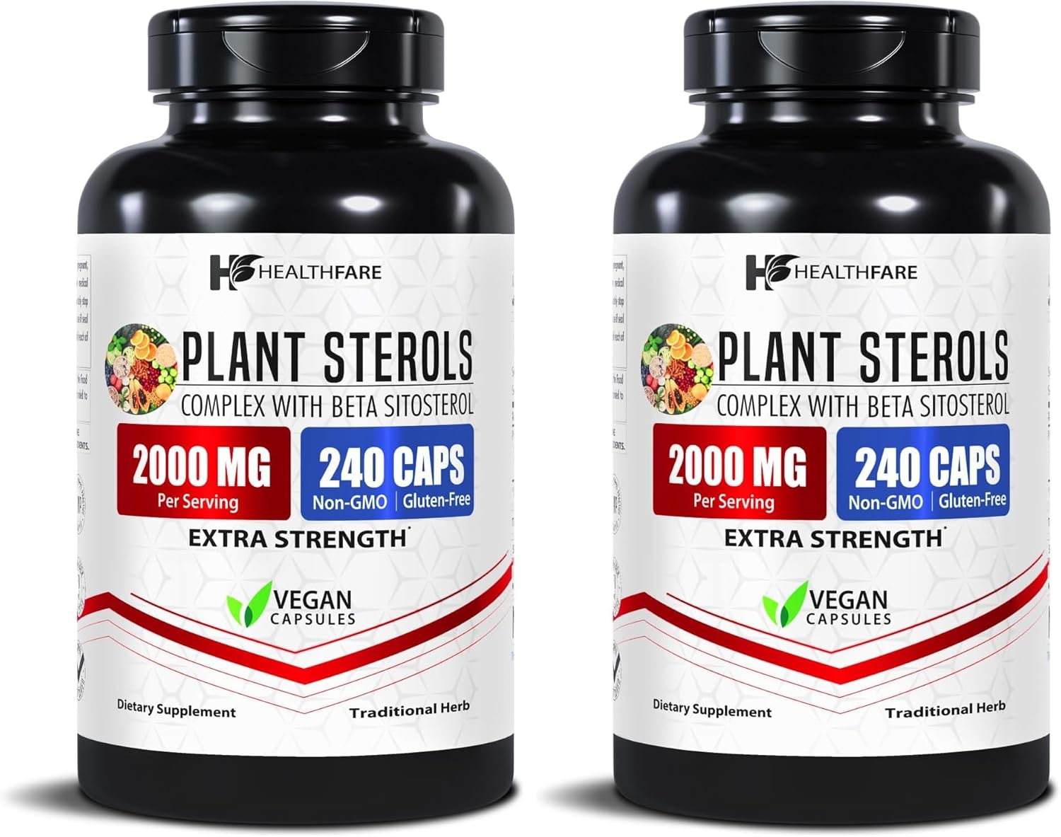 Healthfare Plant Sterols Capsules 2000mg | 240 Vegan Capsules | Beta Sitosterol & Phytosterol Complex | Plant-Based Supplement | Non-GMO & Gluten-Free | Made in The USA (Pack of 2)