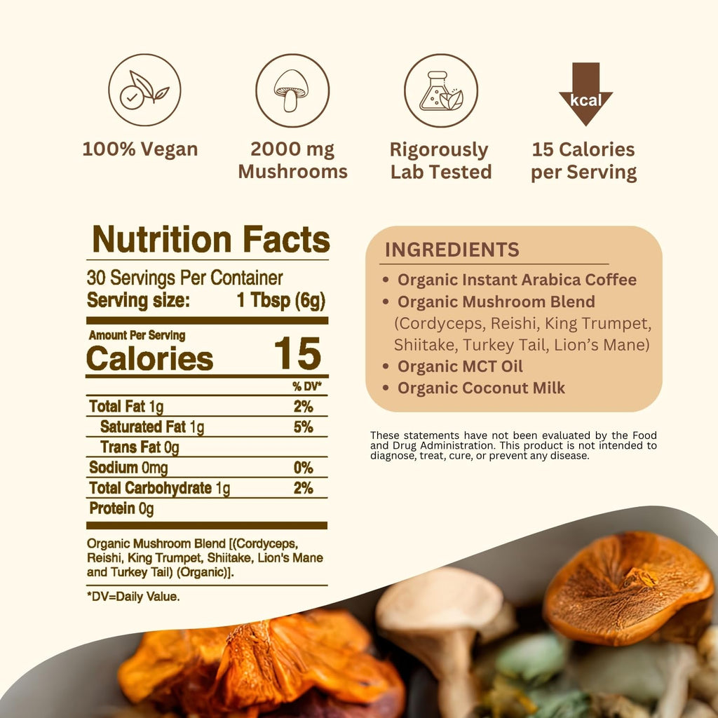 SAYUU Mushroom Coffee Blend – Focus, Energy & Harmony – Vegan, Functional Mushrooms, Cordyceps, Lion’s Mane & Reishi –Dietary Supplement - 30 Servings