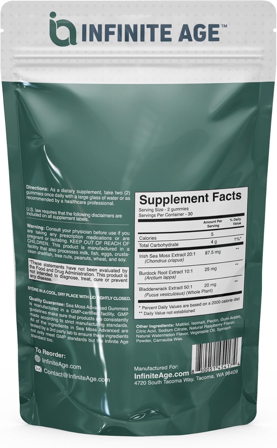 INFINITE AGE: Sea Moss Advanced Gummies, 60 Count - Delicious, Vegan, Made in USA - Irish Seamoss, Bladderwrack, Burdock Root - Overall Health, Immunity Support, Sea Moss Gummies for Women and Men