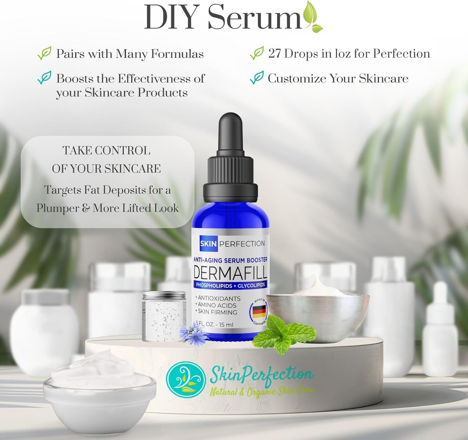 Skin Perfection Adipofill Wrinkle Filler - Anti Aging Serum with Patented L-ornithine Amino Acid for Plump Up Under-eye Hollowness & Nasolabial Lines - Diy Face Serum for Women Mix with Any Skincare