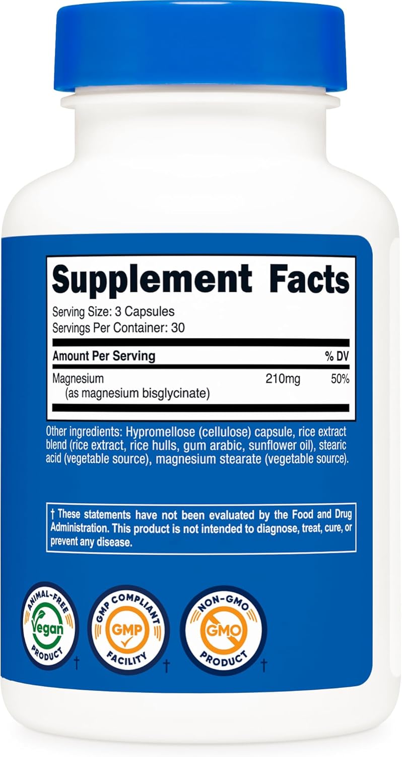 Nutricost Magnesium Glycinate Capsules (90 Capsules, 210 mg Per Serving) - Magnesium Glycinate Supplement for Gentle Absorption