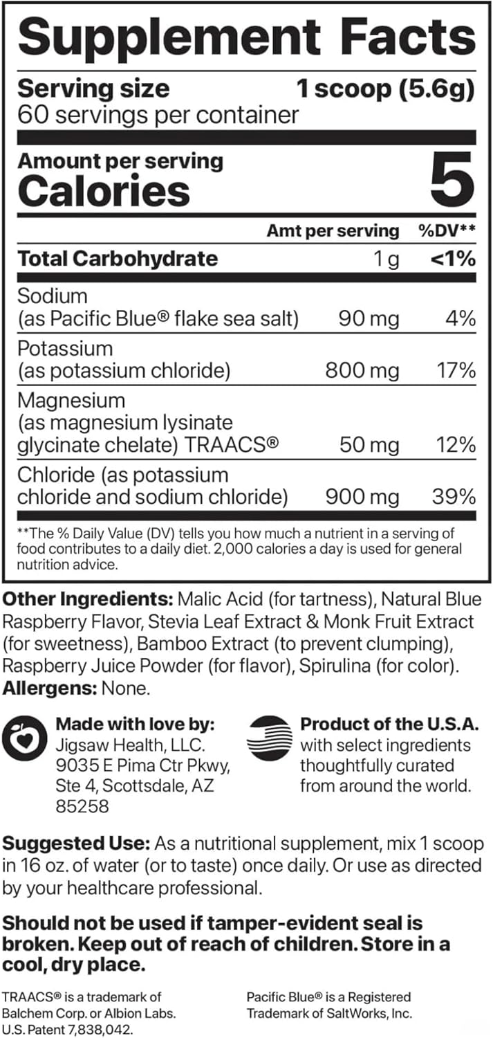 Jigsaw Health Potassium Cocktail | Formerly Pickleball Cocktail | Blue Raspberry Flavor | 60 Servings (Jar)