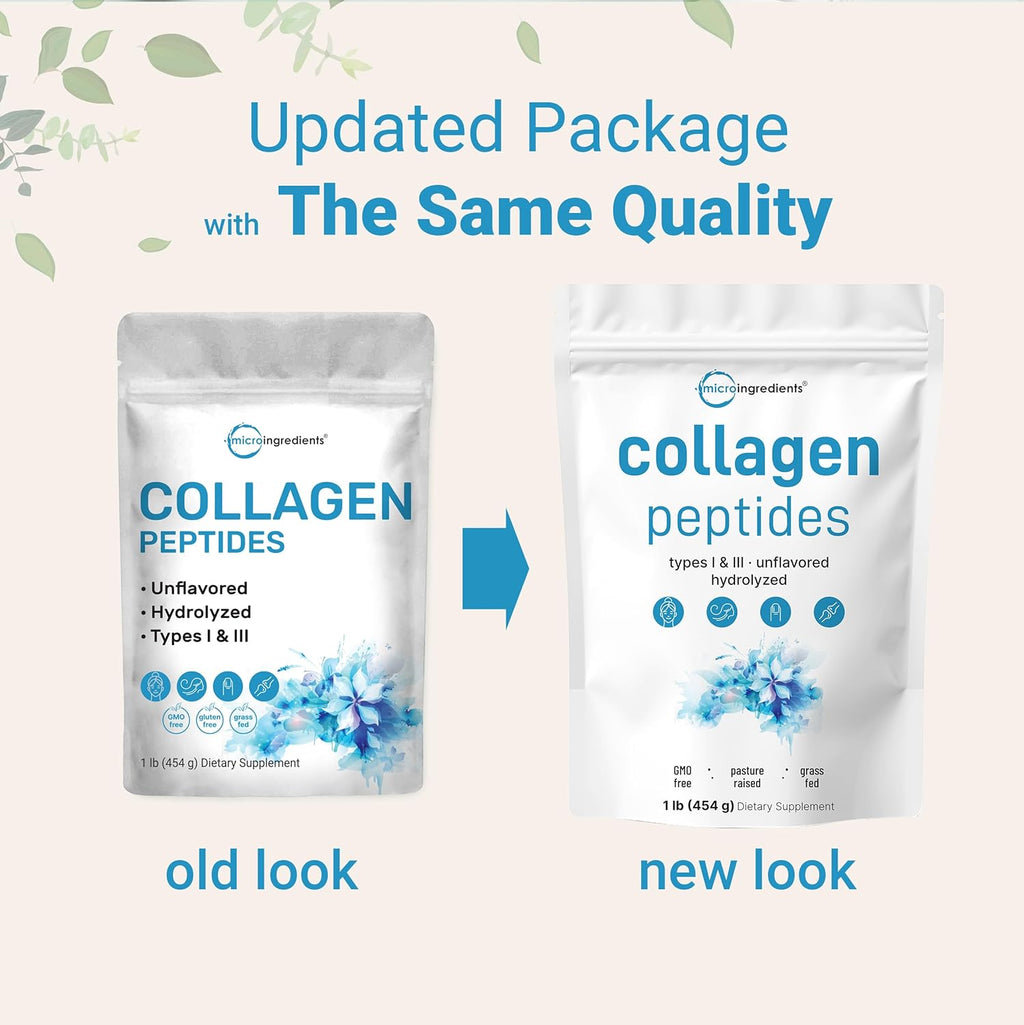 Micro Ingredients Bovine Collagen Peptides Powder, 1lb | Type I & III + Natural Protein | Grass-Fed Bovine Source | Unflavored | Supports Skin, Joint & Bone Health | Paleo, Non-GMO