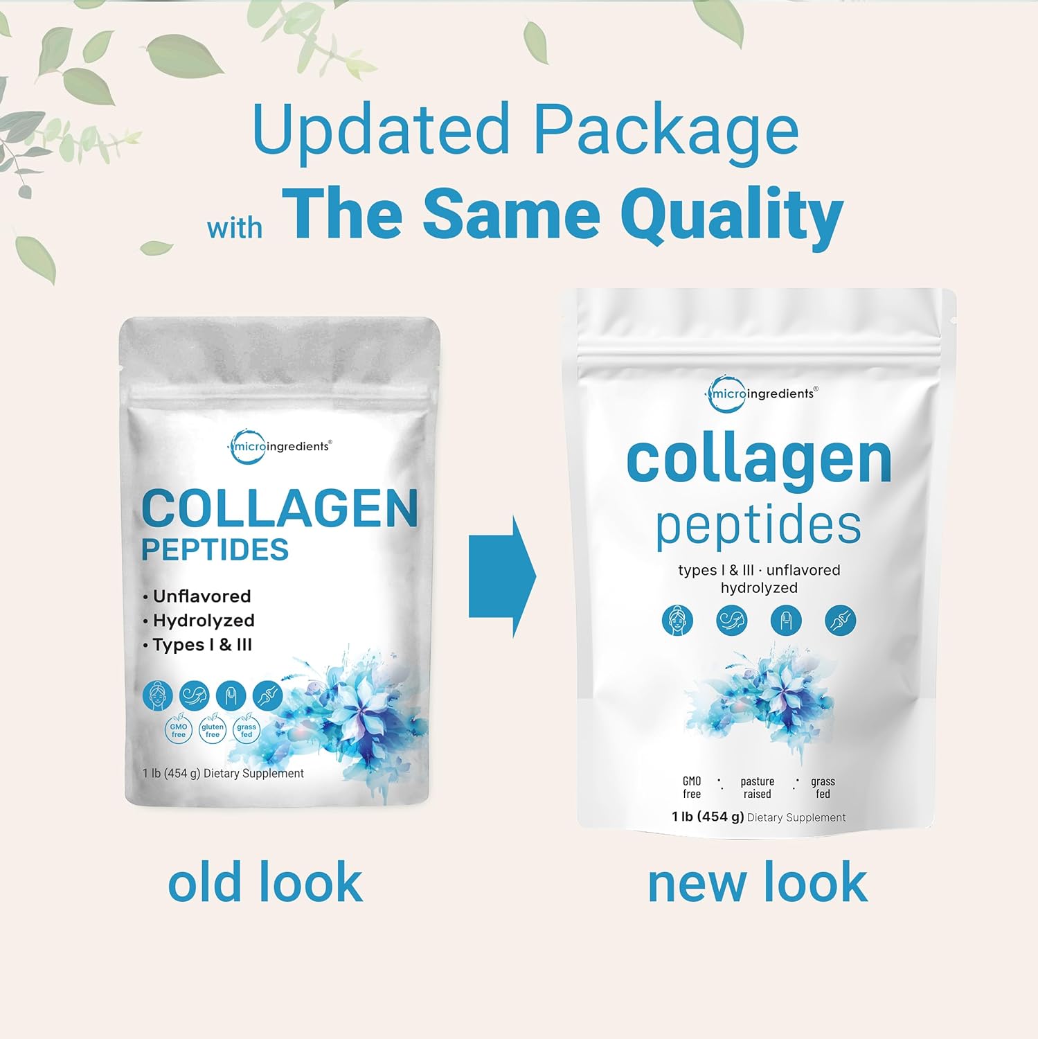 Micro Ingredients Bovine Collagen Peptides Powder, 1lb | Type I & III + Natural Protein | Grass-Fed Bovine Source | Unflavored | Supports Skin, Joint & Bone Health | Paleo, Non-GMO