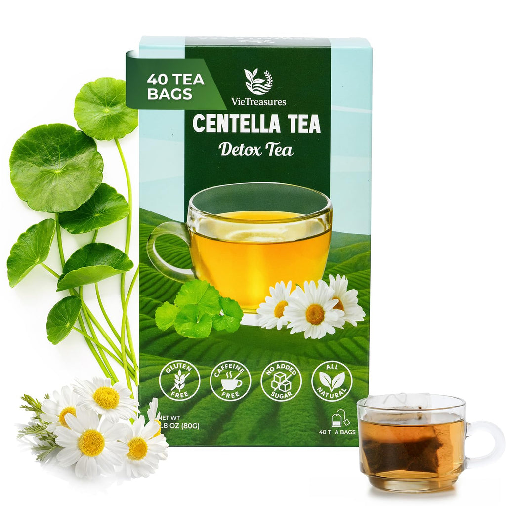 VieTreasures Detox Tea – 2.8oz (40 Tea Bags) | Gotu Kola, Corn Silk, Chamomile, Stevia | Caffeine-Free, No Added Sugar, Mild Sweet Flavor Herbal Infusion | Assist With Water Retention & Digestion