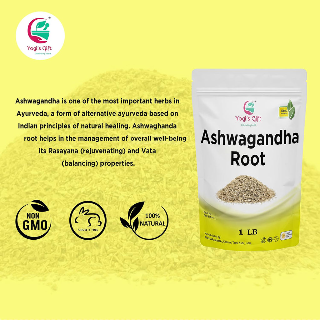 Ashwagandha Root 1lb | Dried Ashwagandha Herb | 100% Naturally Dried | Withania Somnifera | Best Particle Size for Making Tea | by Yogi's Gift®