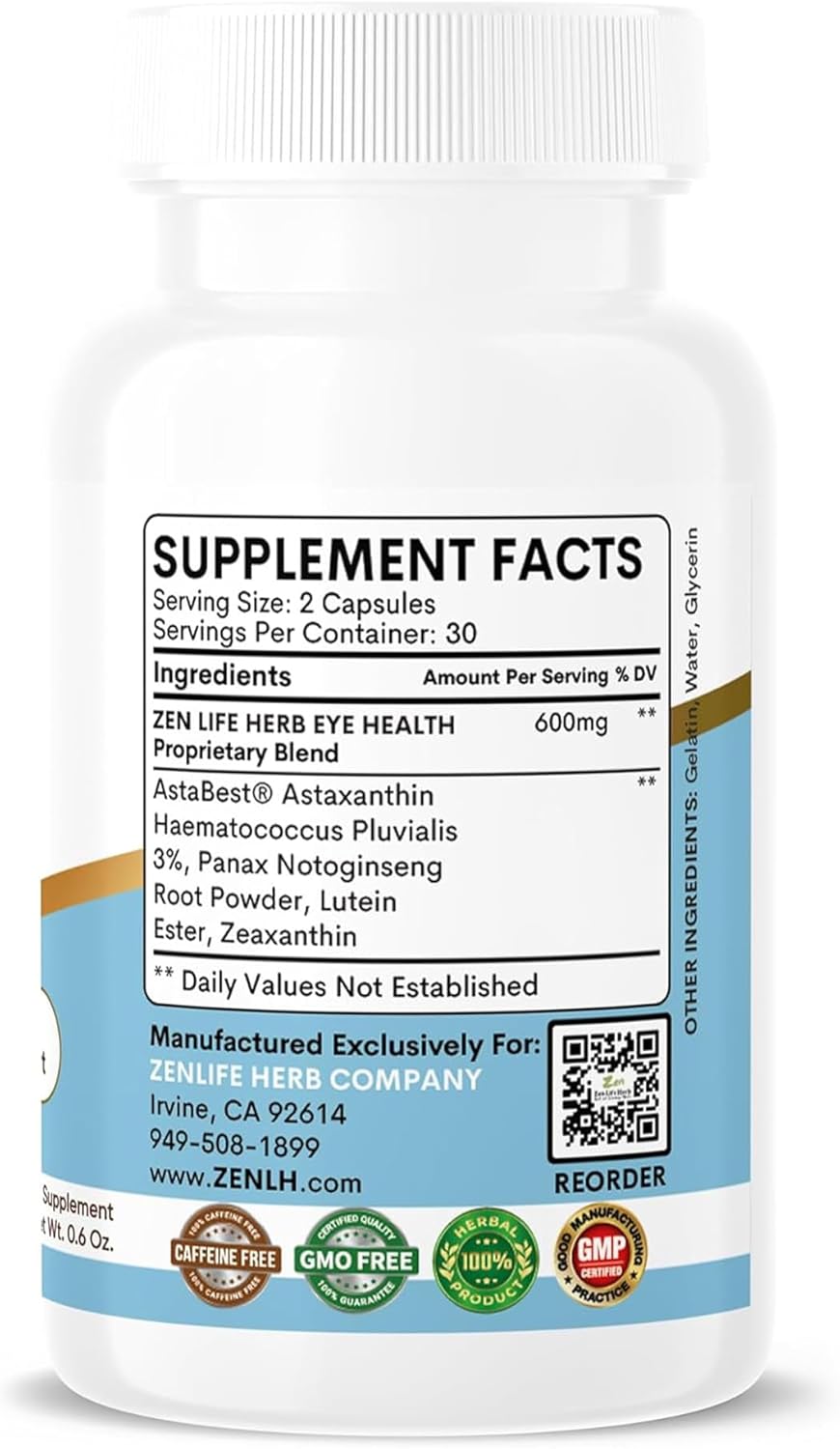 Eye Health with Panax Notoginseng Astaxanthin Lutein and Zeaxanthin (60 Capsules)
