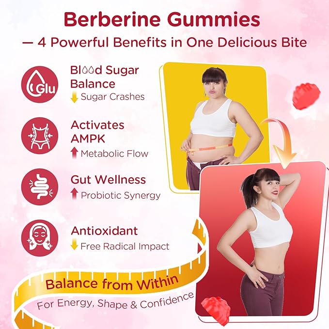 2000mg Liposomal Berberine Supplement Gummies | High Potency Berberine HCL Activates AMPK with Ceylon Cinnamon | Dual Gut–Glucose Innovation | Advanced Absorption | Zero Sugar Mixed-Berry | 120 Count