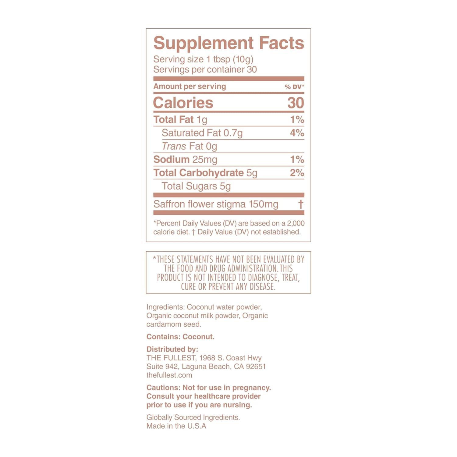 THE FULLEST - Warm Feelings 30-Day Supply Saffron Latte Bag - Saffron, Cardamom, and Coconut Milk Based Wellness Powder for Mood and Sleep Support, Sugar-Free, Vegan, and Gluten-Free, 30 Servings