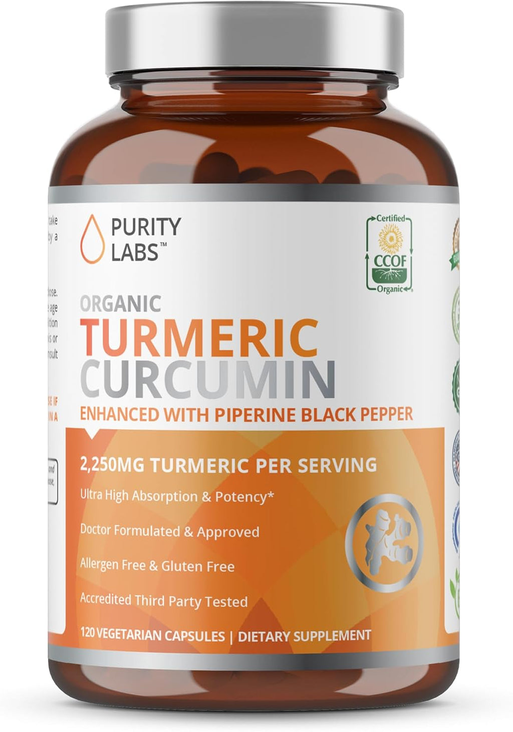 Organic Turmeric Curcumin with Black Pepper Bioperine 2,250 MG/Serving, 95% curcuminoids - Antioxidant Joint Supplement, Muscle & Brain Support - Turmeric Supplement, Non-GMO, Vegetarian, 120 Capsules