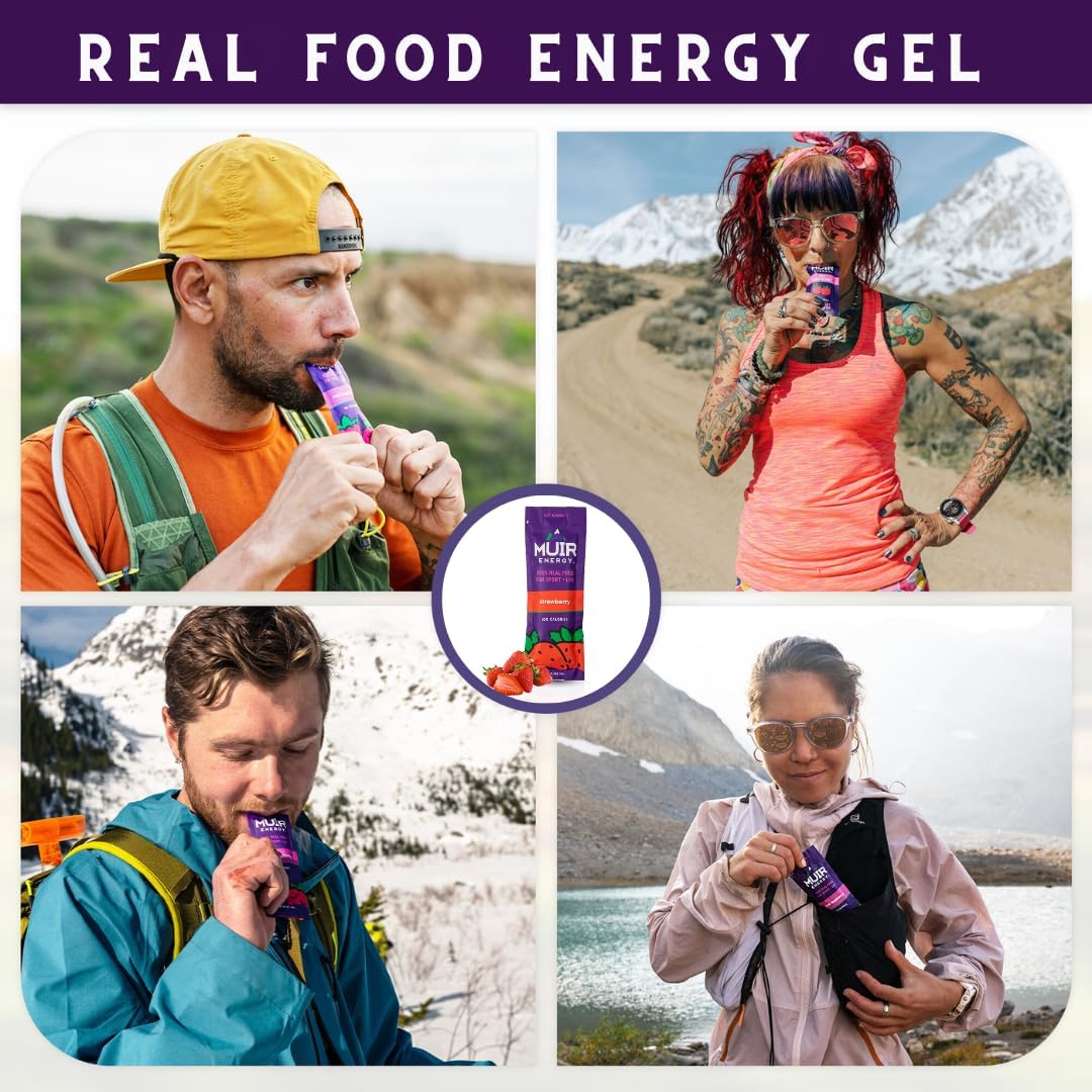MUIR Strawberry Real Food Energy Gel - 10 Count | Organic Vegan Paleo Non-GMO Gluten-Free Fast Burning Endurance Gel | Clean Energy for Runners Cyclists & Athletes | No Artificial Flavors