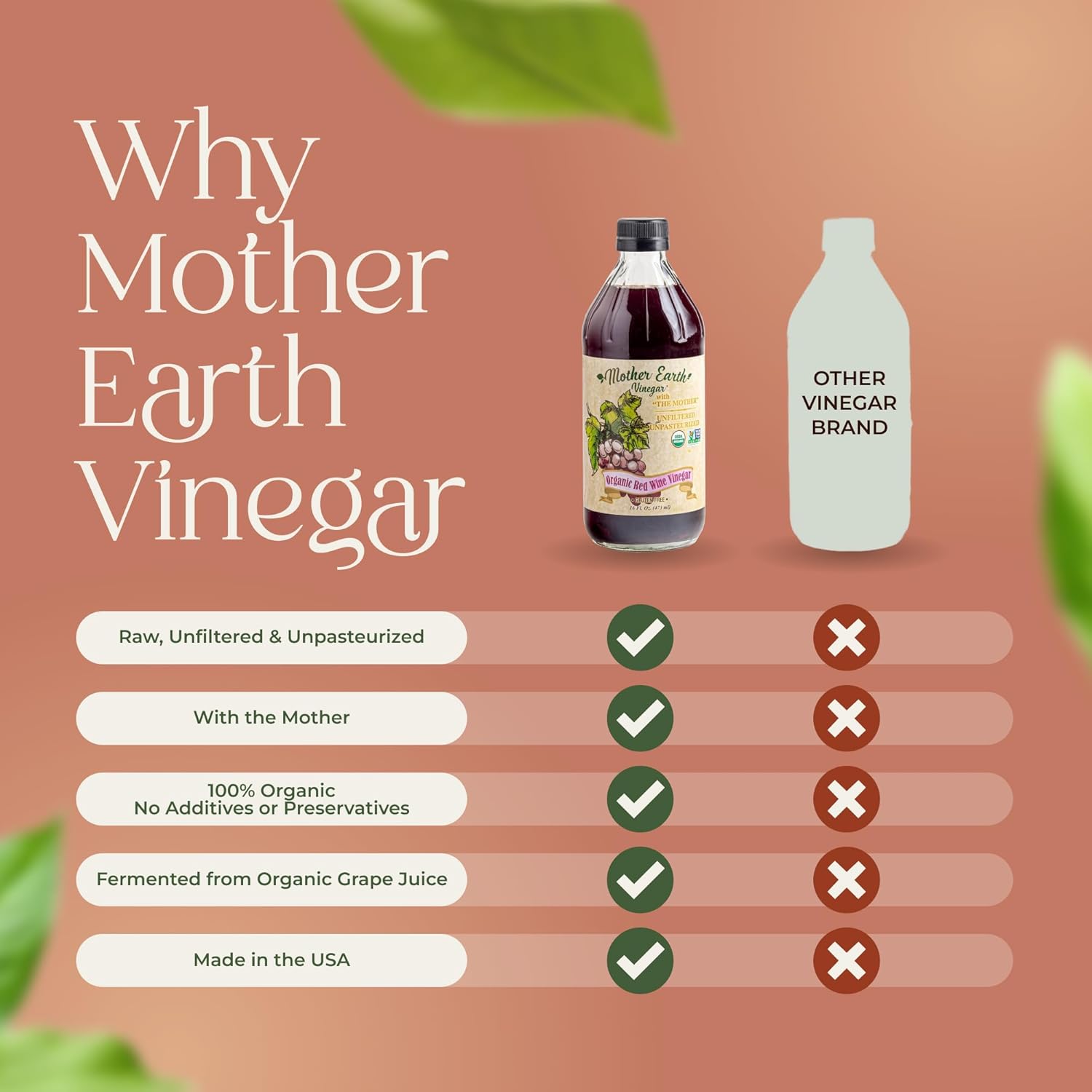 Mother Earth, Organic Red Wine Vinegar with The Mother, Fresh Pressed Organic Cabernet Grapes, ORWV, RWV, Raw, Unpasteurized, Unfiltered (1/32oz Glass Bottle)