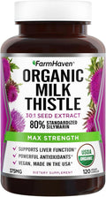 FarmHaven USDA Organic Milk Thistle Capsules |30X Concentrated Seed Extract & 80% Silymarin Standardized - Supports Liver Function and Overall Health | Non-GMO | 120 Veggie Capsules