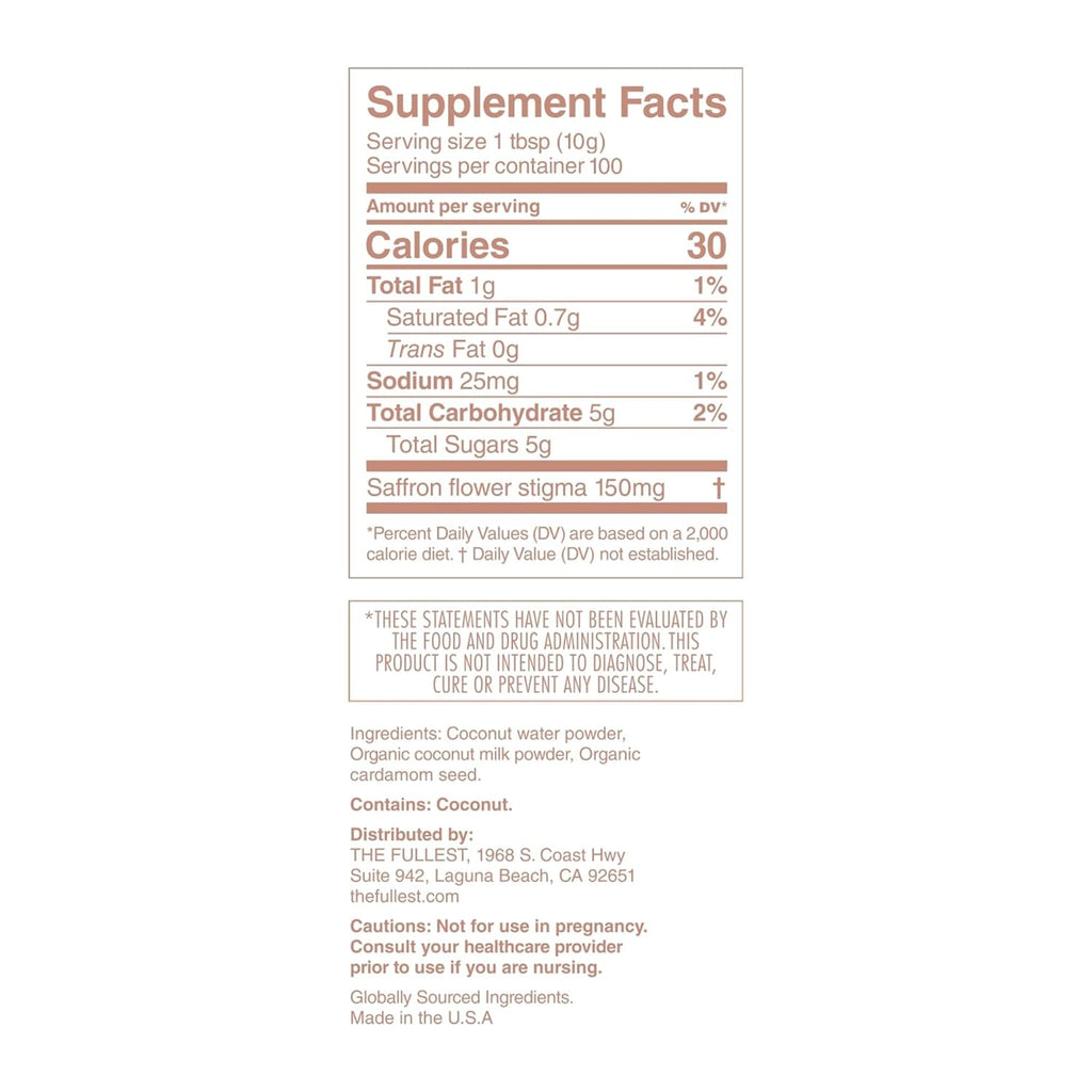 THE FULLEST - Warm Feelings 100-Day Supply Saffron Latte Bulk - Saffron, Cardamom, and Coconut Based Wellness Powder for Mood and Sleep Support, Sugar-Free, Vegan, and Gluten-Free, 100 Servings