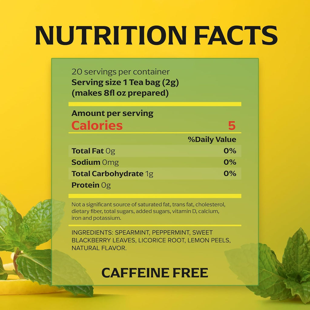 Lipton Smooth Mint with Lemon Peels Tea Bags, Caffeine Free Tea, Fruit and Herbal Tea, Individually Wrapped, 80 Total tea Bags (20ct - Pack of 4)