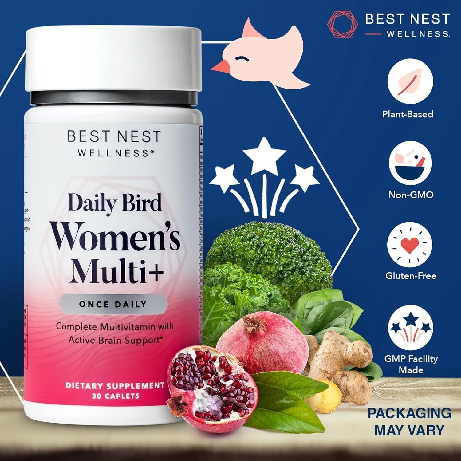 Best Nest Wellness Women's Multi Plus - Brain & Body Health Support Supplement - Gentle Iron Supplement for Energy Support - Supplement for Women with Methylated Vitamins - 30 Capsules
