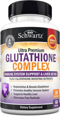 BioSchwartz Glutathione Supplement Liver Detox with Quercetin Vitamin C Milk Thistle Alpha Lipoic Acid - Liver Supplement Immune Support Pills - Immunity Defense Health Formula and Cleanse 500mg 60ct