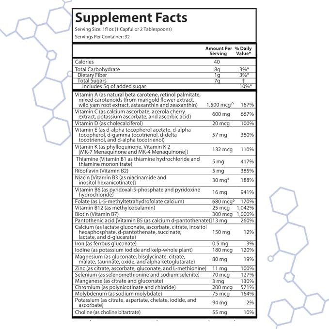 intraMAX Organic Liquid Multivitamin, Non GMO, Dairy Free, Gluten Free, Magnesium, Vitamin D, C and E, Zinc (32 oz., Peach Mango)