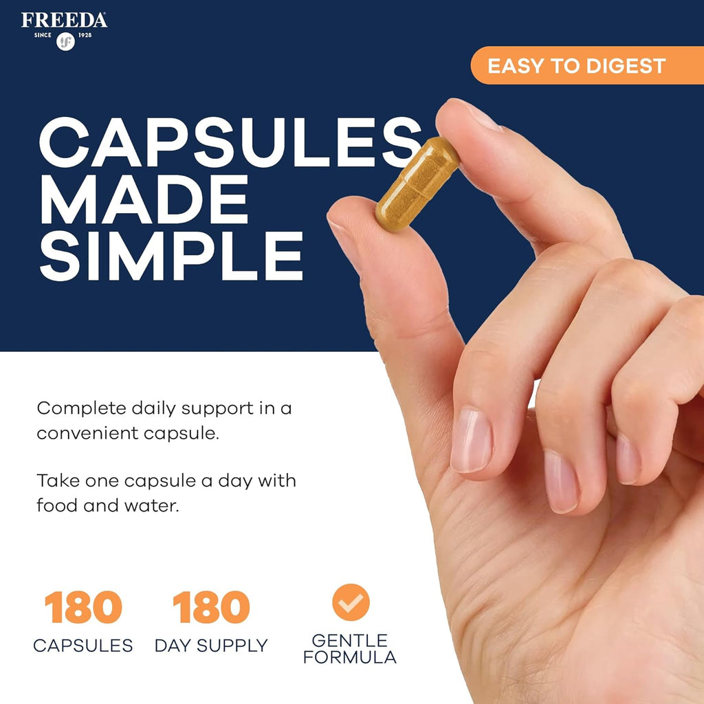 FREEDA Vitamin B Complex with Vitamin C & Zinc – Stress B Complex, Methylfolate & Active B12 + B1 B2 B3 B6 Biotin Choline – BComplex Vitamins for Women & Men – SCD Legal, Kosher, Vegan (180 Capsules)