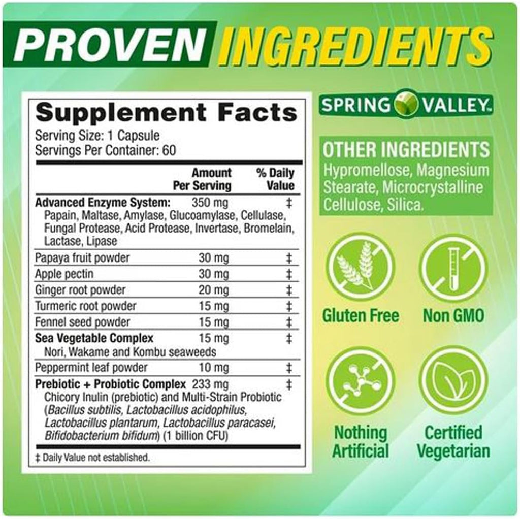 H4U Advanced Digestive Enzymes: an Ultimate Health Solution with Probiotics, Prebiotics, and Enzymes for Both Women and Men. Vegetarian Digestive Enzyme Supplement (60 Count)