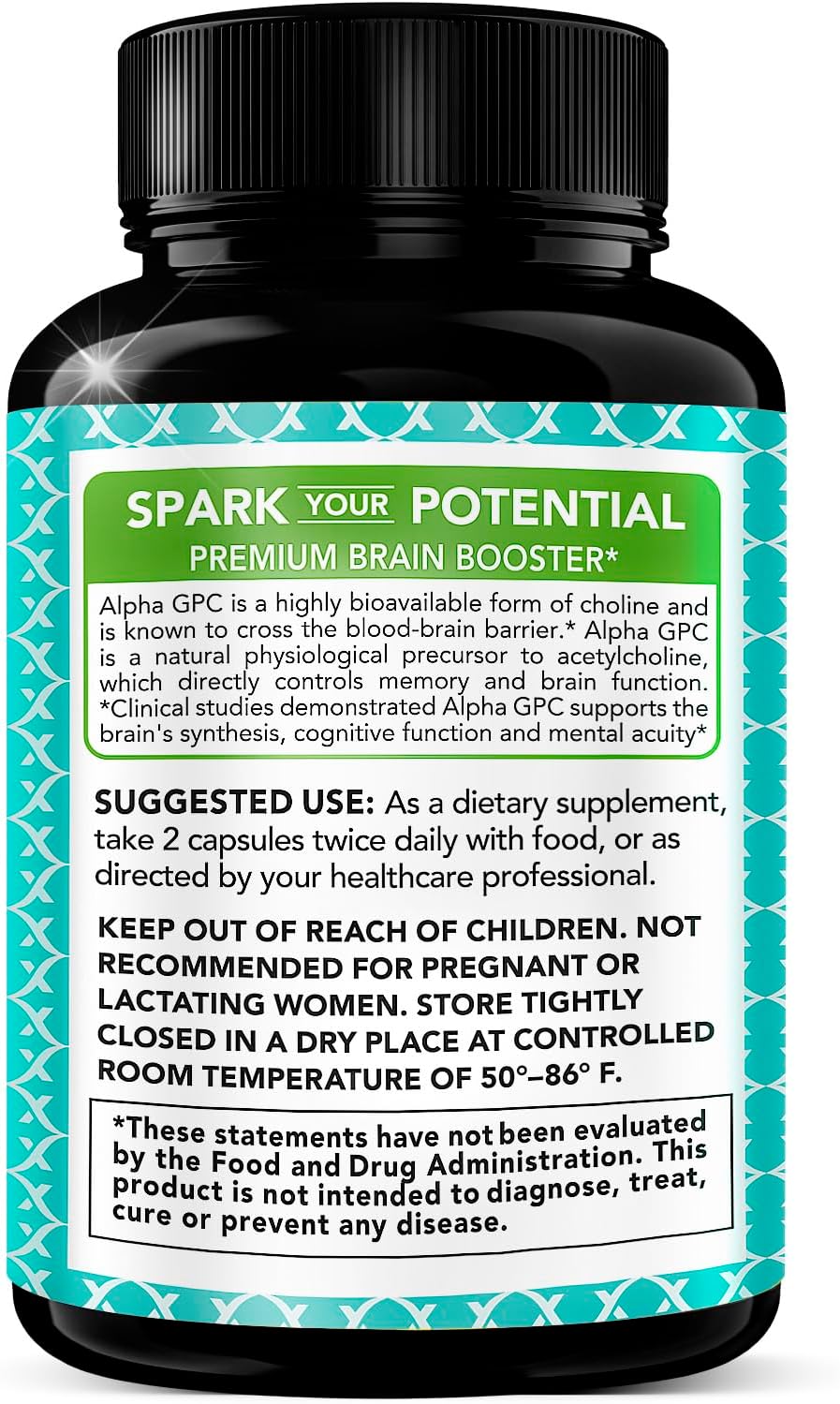 Alpha GPC Choline Supplement 600mg, 99%+ Highly Purified, Highly Bioavailable Source of Choline,180 Veggie Capsules, Cognitive Enhancer Nootropic, Supports Memory & Brain Function, Boosts Focus & Mood