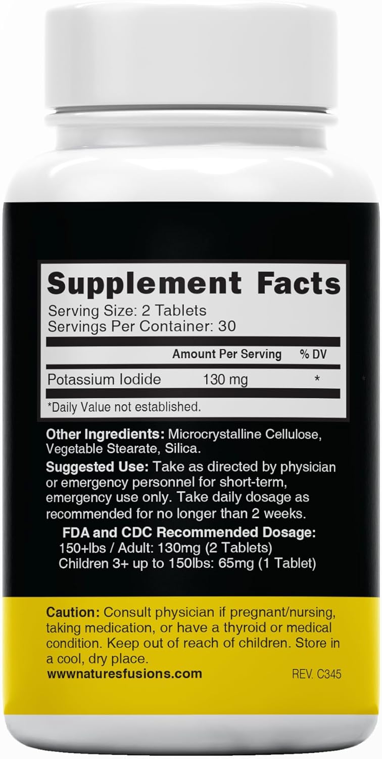 Nature's Fusions Potassium Iodide Tablets (Pack of 2) 130mg - 120 Tablets EXP 10/2032 - YODO Naciente - KI Pills - Yoduro de Potasio