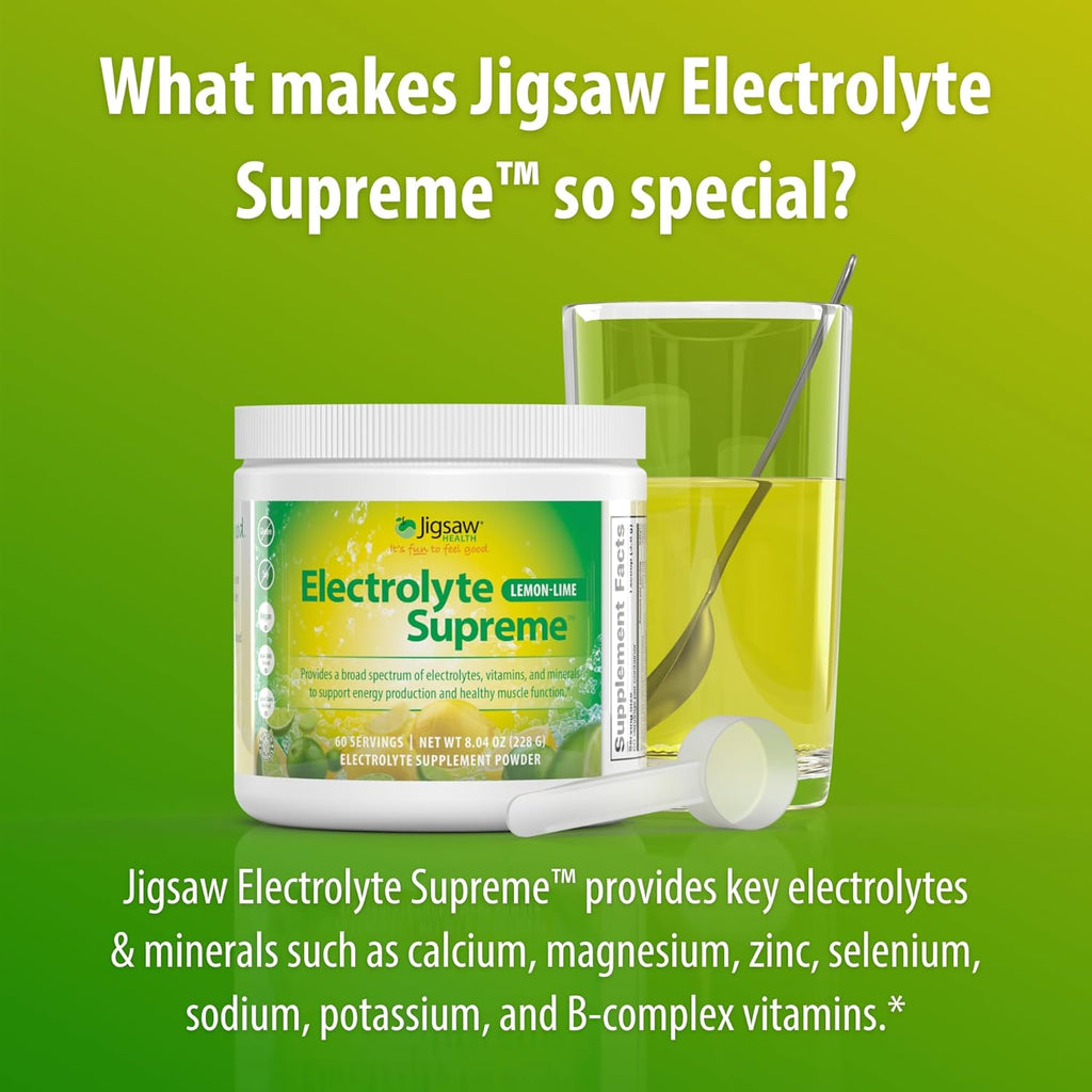 Jigsaw Health Electrolyte Supreme | Broad Spectrum of Electrolytes + Trace Minerals | Lemon-Lime Flavor | 60 Servings (Jar)