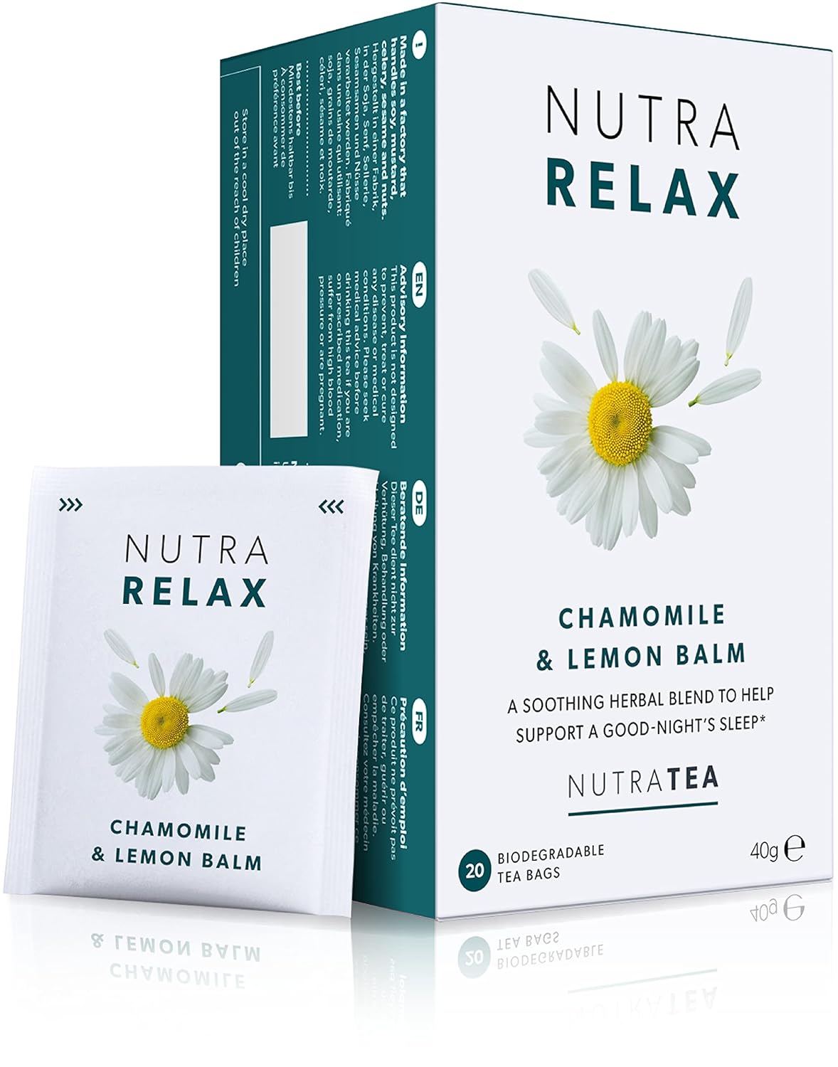 Nutra Tea NUTRARELAX - Sleep Tea | Stress Relief Tea | Calming Teas – For Relieving Stress & A Good Night’s Sleep – Includes Chamomile, Lemon Balm and Passionflower - 40 Individually Wrapped Bags - Herbal Teas (2 Pack)