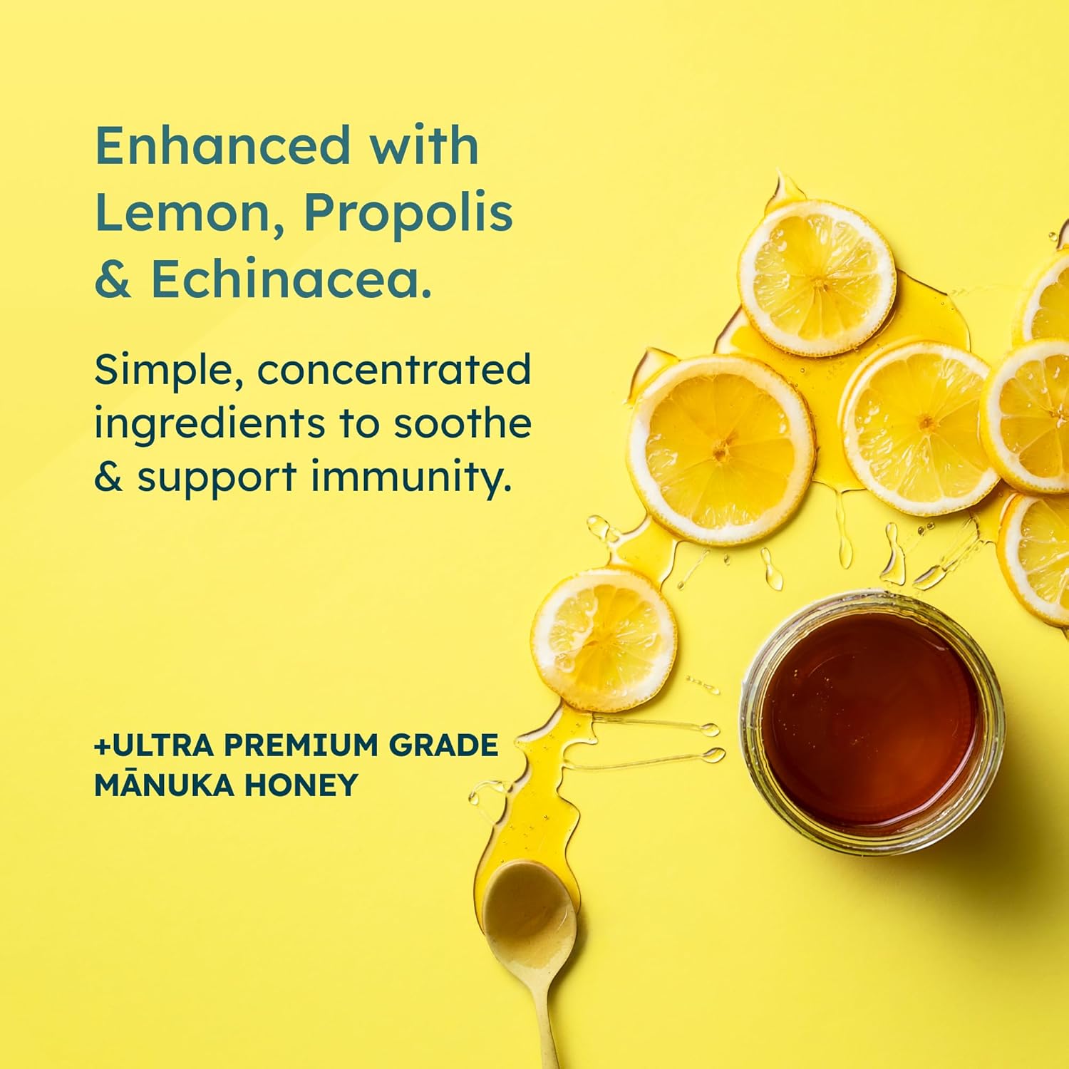 Manuka Honey Lozenges, Lemon Lozenges for Sore Throat Relief, 15 Honey Cough Drops (2.1 oz) – Dry Mouth Lozenges infused with Propolis & Echinacea, made with Raw Honey for Immune Support