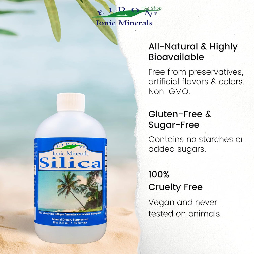 Eidon Ionic Minerals Liquid Silica Mineral Concentrate - Silica Supplement for Hair, Skin and Nails, Silica Drops to Support Collagen Production, Joint and Bone Health, Helps Manage Calcium - 18 oz