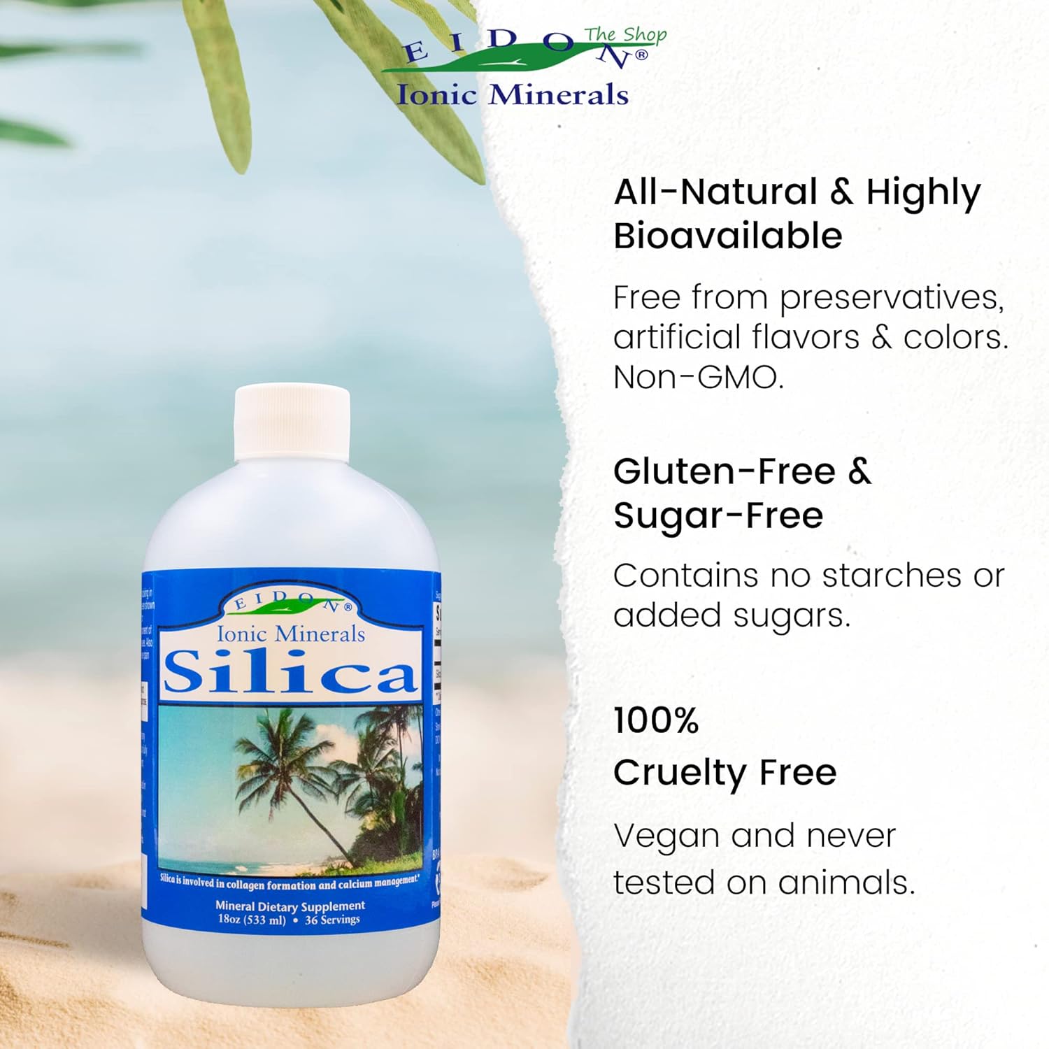 Eidon Ionic Minerals Liquid Silica Mineral Concentrate - Silica Supplement for Hair, Skin and Nails, Silica Drops to Support Collagen Production, Joint and Bone Health, Helps Manage Calcium - 18 oz