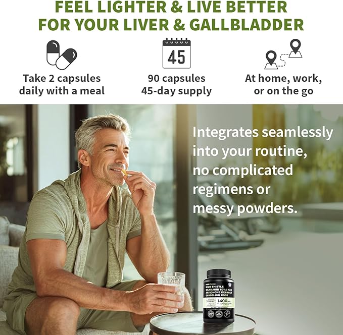 Milk Thistle Supplement w/ NAC, Artichoke & Dandelion – Liver Support Supplement & Gallbladder Supplements in One – Liver Detox – Milk Thistle & Liver Care Supplements – 90 Vegan Capsules, (Pack of 4)