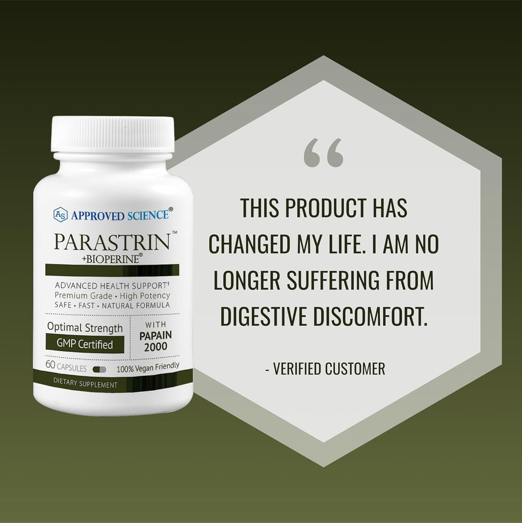 Approved Science Parastrin - 60 Capsules - Black Walnut, Garlic Bulb, Papain 2000, BioPerine - Vegan