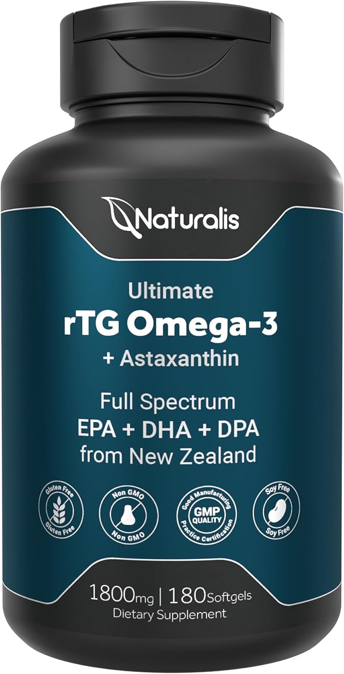 Naturalis Ultimate rTG Omega 3 Fish Oil 1800mg from Wild New Zealand Tuna | IFOS Certified & Sustainably Sourced | Full Spectrum Omega3s EPA, DHA & DPA | 180 Softgels